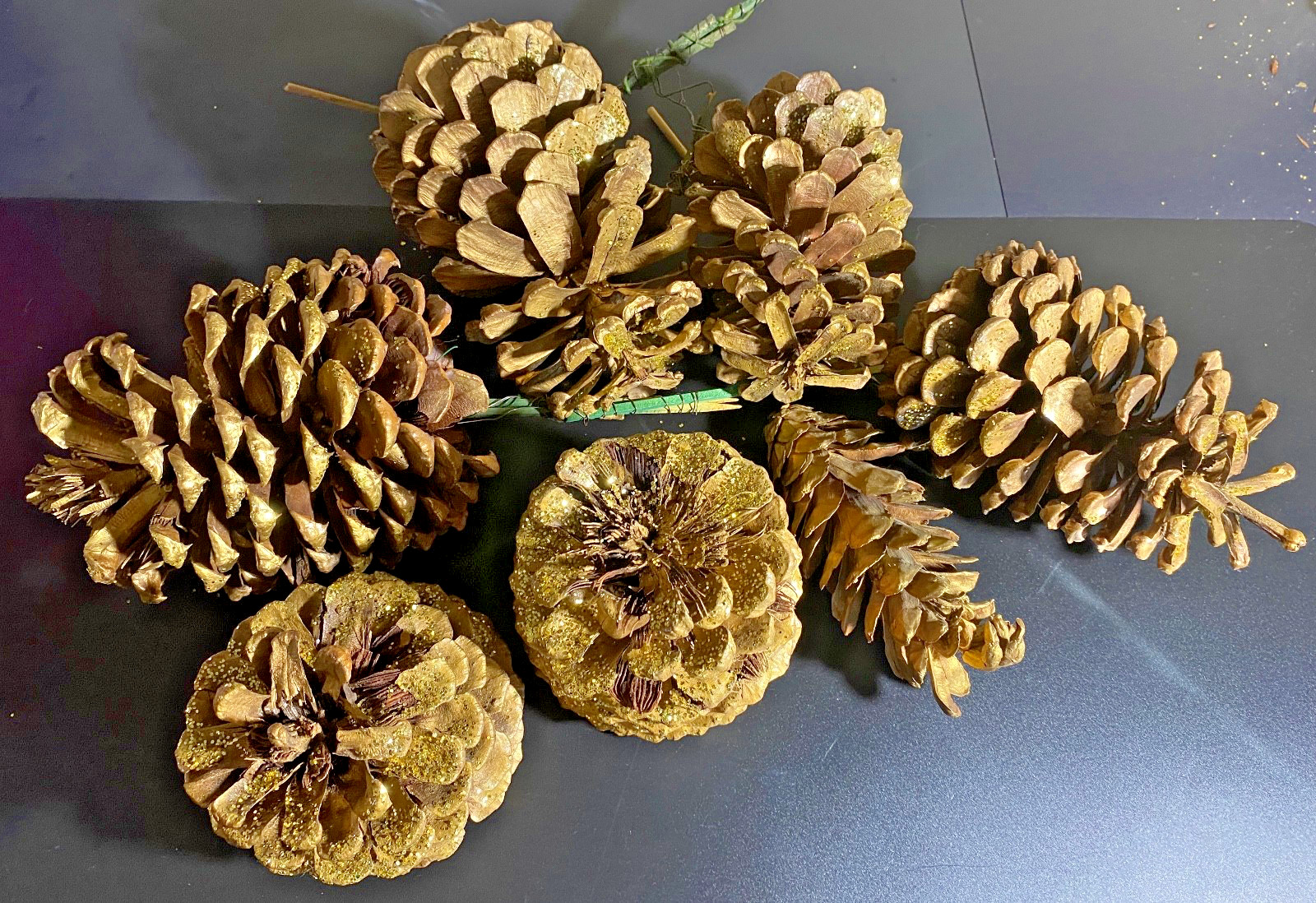 Assortment Vintage Pine Cone Gold Glitter Natural 8",7",6",5", 4",3",2"