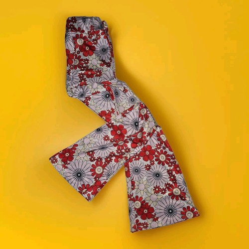 1960s Hippy Trousers M Spandex Super Stretch Floral Psychedelic 12 14 Flares