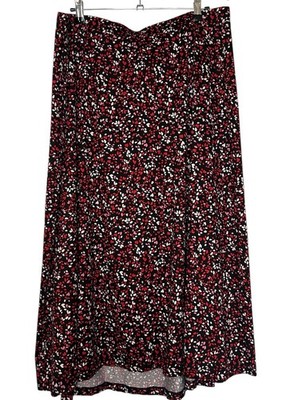 CJ Banks Christopher & Banks Size 2X Jersey Maxi Skirt Black Red Pink Heart