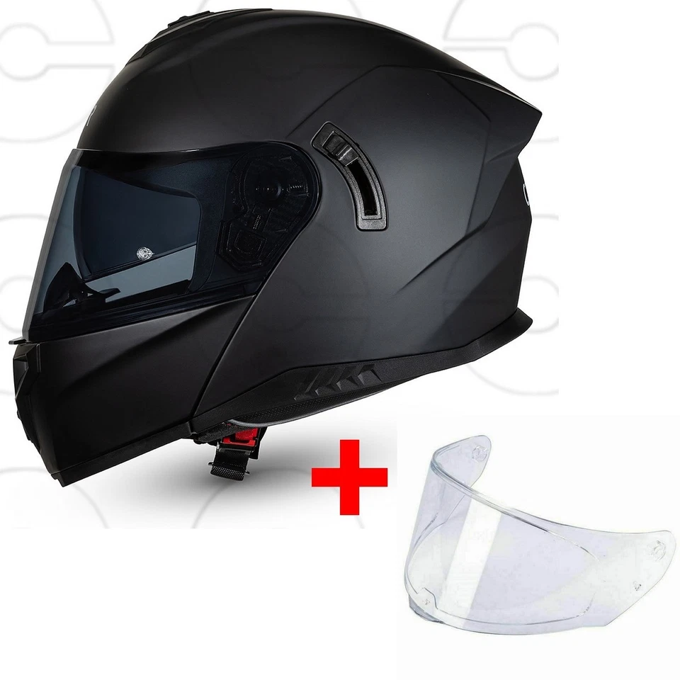 CRUIZER Casco Moto Scooter Modulare Nero Opaco Doppia Visiera Trasparente Sole - Immagine 4 di 4