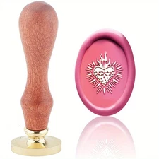 1set Wax Seal Stamp set Sealing Wax Stamp Solid Brass Head Wood Handle Retro