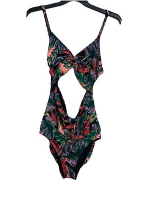 Time & Tru Womens Size 1X Floral Cutout 1-piece Swimsuit