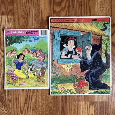 Lot of 2 Snow White Frame Tray Vintage Color Puzzles 8x11 & 11x14