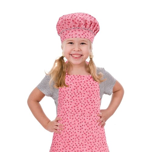 Kids Apron and Chef Hat Set, Adjustable Cotton Child Aprons with 2 Pockets Cu...