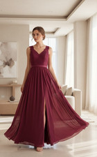 Azazie Burgundy Bridesmaid Dress  Size 4 Lace Chiffon Formal Wedding Guest Prom