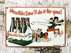 VINTAGE MOUNTAIN DEW 6 PACK SODA POP GASOLINE OIL PORCELAIN GAS DIE-CUT  SIGN