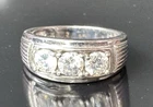 Vintage Men’s BBJ 925 Sterling Silver Three Stone Ring Size 10 Statement Band