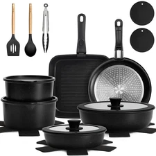 KIKCOIN 22-Pc Non-Stick Pots & Pans Set - Detachable Handle Cookware