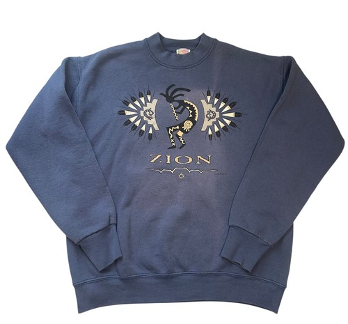 Vtg Prairie Mountain Zion National Park Sweatshirt M Blue Tribal Graphic Utah