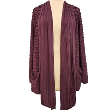 Purple Textured Exposed Seam Pocket Cardigan by I Joah Medium Sweater Casual
