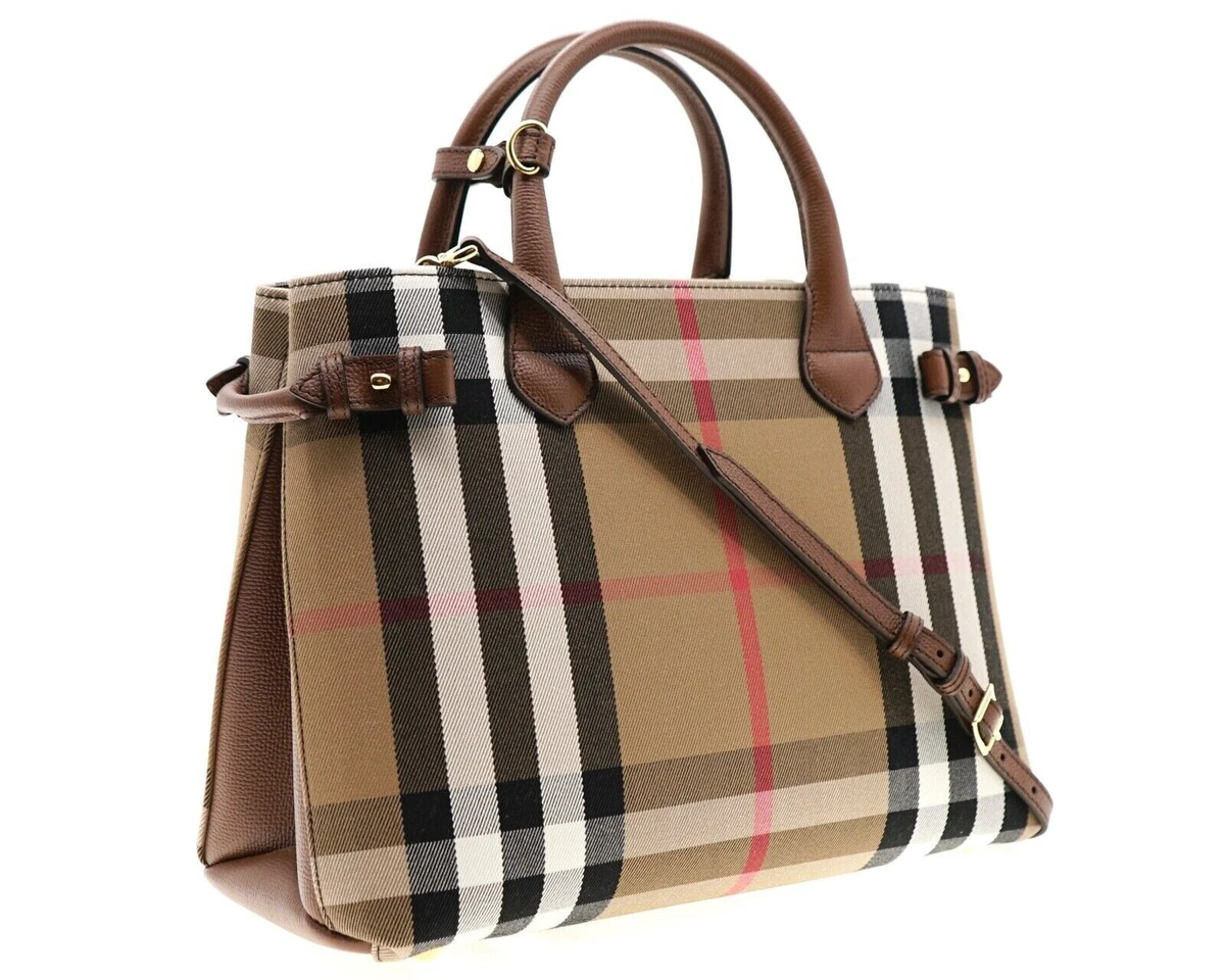 Burberry Large Banner House Check Leather Shoulder Bag