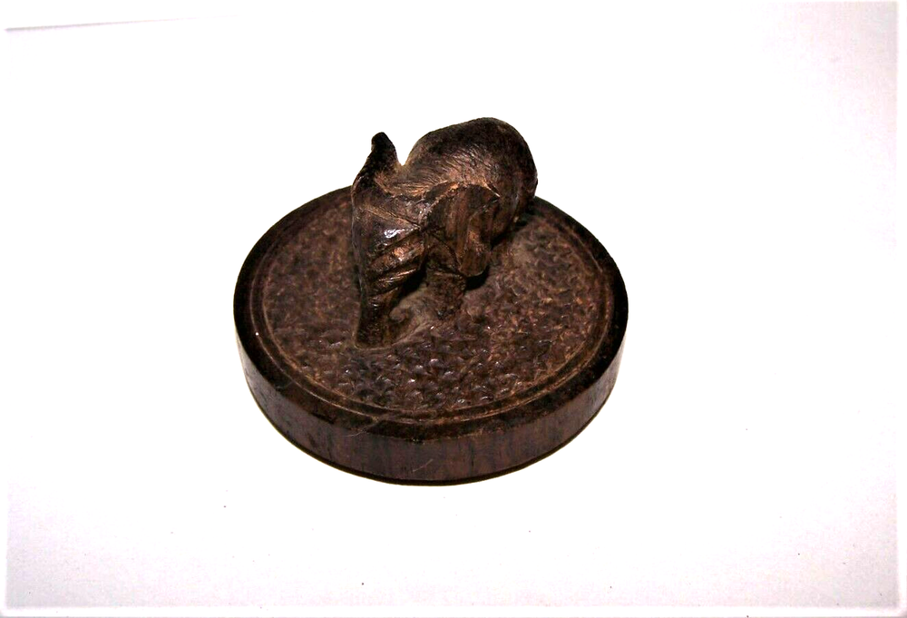Vtg Hand Carved Wooden Elephant 2 1/2