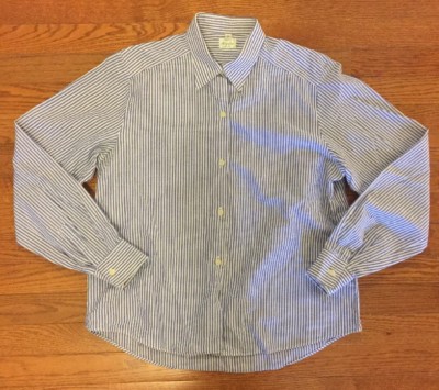 VTG 80s Benetton Womens 46 (US 10) Button Down Shirt Blouse Stripe Blue L/S  K10 - Main Image