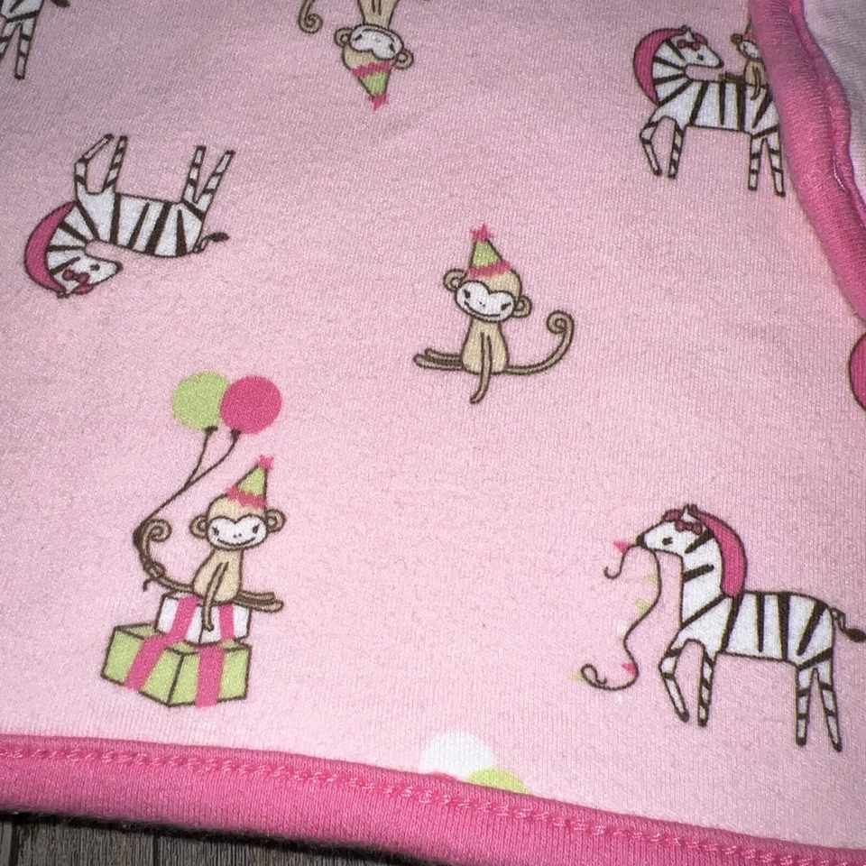 Gymboree Receiving Blanket 2010 RARE Pink Baby Girl Zebra Monkey Balloons Lovie - Image 3 of 4