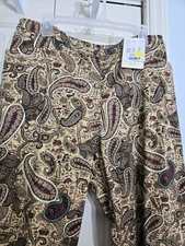 Elana By Tanner Paisley Print Pants Womens Size 16 Beige Multicolor Stretch NWT