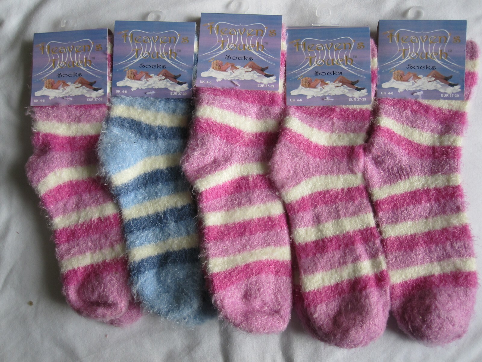 SAOLA BNWT 5 'HEAVEN'S TOUCH' PNK BLUE FLUFFY SOCKS SIZE 4 6 FREE POST TO UK ONLY