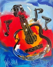 M. KAZAV  -  GUITAR   Oil Painting   abstract SIGNED  Original on canvas