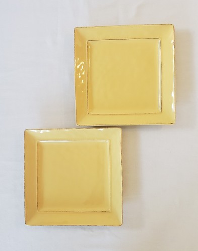 Pier 1 Dinner Plates 10 1/4" Martillo Mango Yellow Square Rustic Rim Set Of 2 - Picture 6 of 7