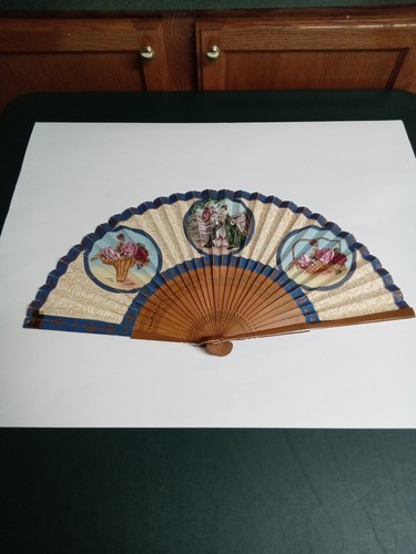 VTG Oriental 22 inch Bamboo Handpainted Fan - Picture 2 of 6