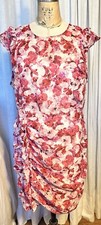 Express Womens Red Pink Ivory Floral Chiffon Sleeveless Knee L  Dress SzXL Used