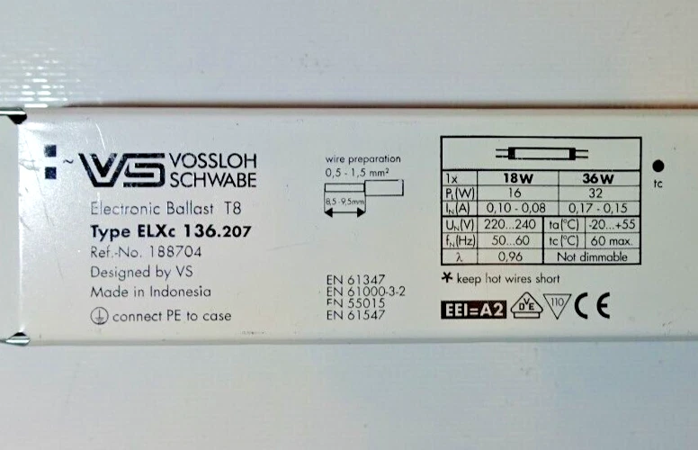 VS Vossloh Schwabe elektr Vorschaltgerät T8 EVG 1x 18W 36W ELXc Watt 136.2007 - Bild 2 von 3
