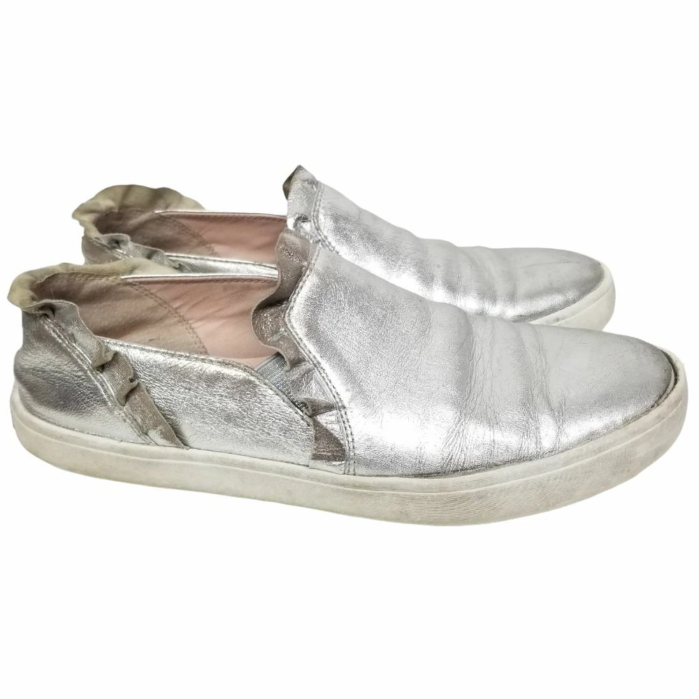 Kate Spade New York Womens 7.5 Silver Leather Lilly Ruffle Trim
