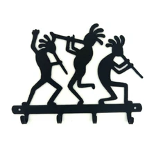 Kokopelli Key Rack Wall Hanger Hooks Leash Holder Black Rustic Metal