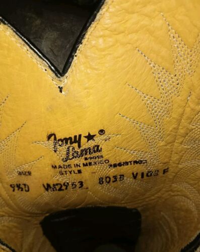 TONY LAMA VAQUERO BLACK LEATHER ROUND TOE COWBOY BOOTS #VM2953 MEN 9.5 Free Shp - Picture 5 of 9