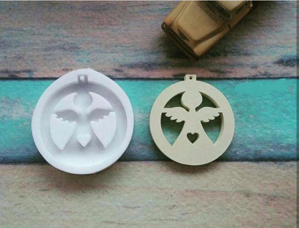 Moule Silicone Thème Noël suspension Ange Cloche coeur 8cm pour Plâtre Argile - Photo 3/4