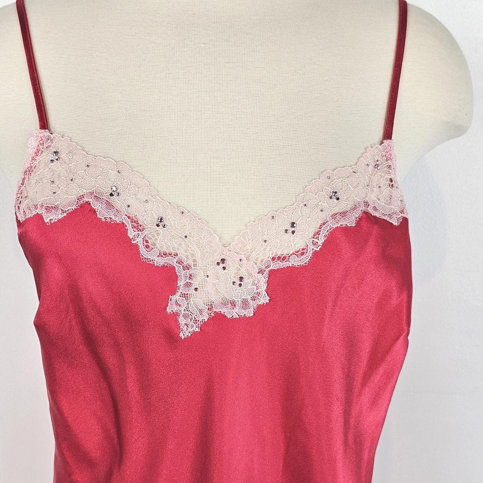 UNDERCOVER Camicia slip abito Victorias Secret medio rosso babydoll raso pizzo civettuola Y2K