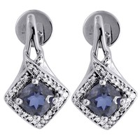 Diamond Earrings Ladies 10k White Gold Created Blue Sapphire Danglers 2.16 Tcw on sale Diamond Earrings Ladies 10k White Gold Created Blue Sapphire Danglers 2.16 Tcw on sale