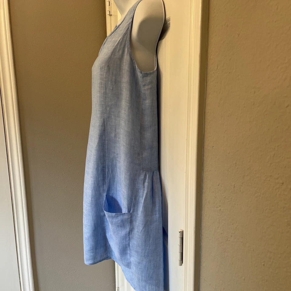 Vestido Kenar Talla 2 Bolsillos Cambio 100% Lino Azul Claro Forrado Darling Pequeño Defecto Foto 3 de 4