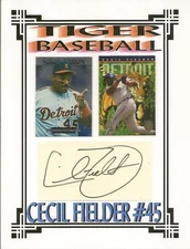 Detroit Tigers Cecil Fielder Baseball Display Board With Autograph