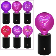 Table Lamp LED Bulb Neon Text Cordless Rechargeable Desk Light Purple Pink Red