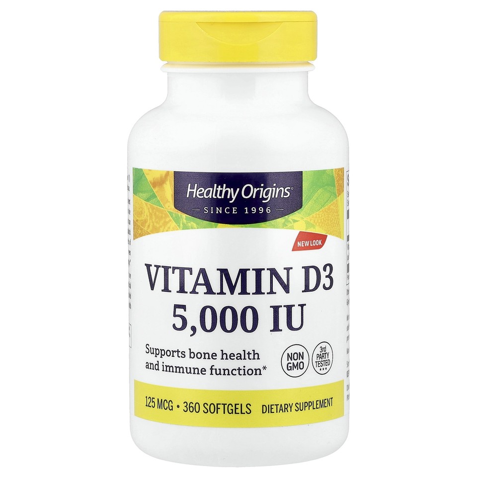 Healthy Origins Vitamin D3 5 000 IU 360 Softgels Dairy-Free, Egg-Free, Fish