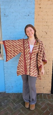 10 Vintage Kantha Kimono Jacket Purple Floral Boho Cardigan Upcycled Cotton Coat