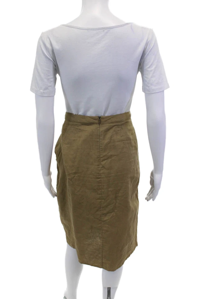 Tse Womens Cotton Pleated Back Zipped Ruffled Pocketed Skirt Brown Size 10 - Image 3 of 4