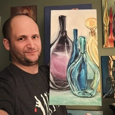 Blenko 1962 Catalog Insp Wayne Husted Glass Decanter Original Painting 20”x10”