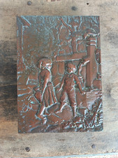 Vintage Cast Bronze Brass Children Plaque Plate Antique