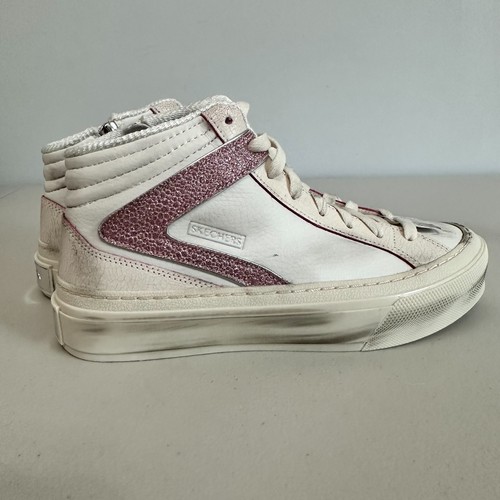 NEW SKECHERS COURT & CLASSIC SKX WHITE AND METALLIC PINK HI-TOP SNEAKERS SZ 7 - Picture 3 of 12