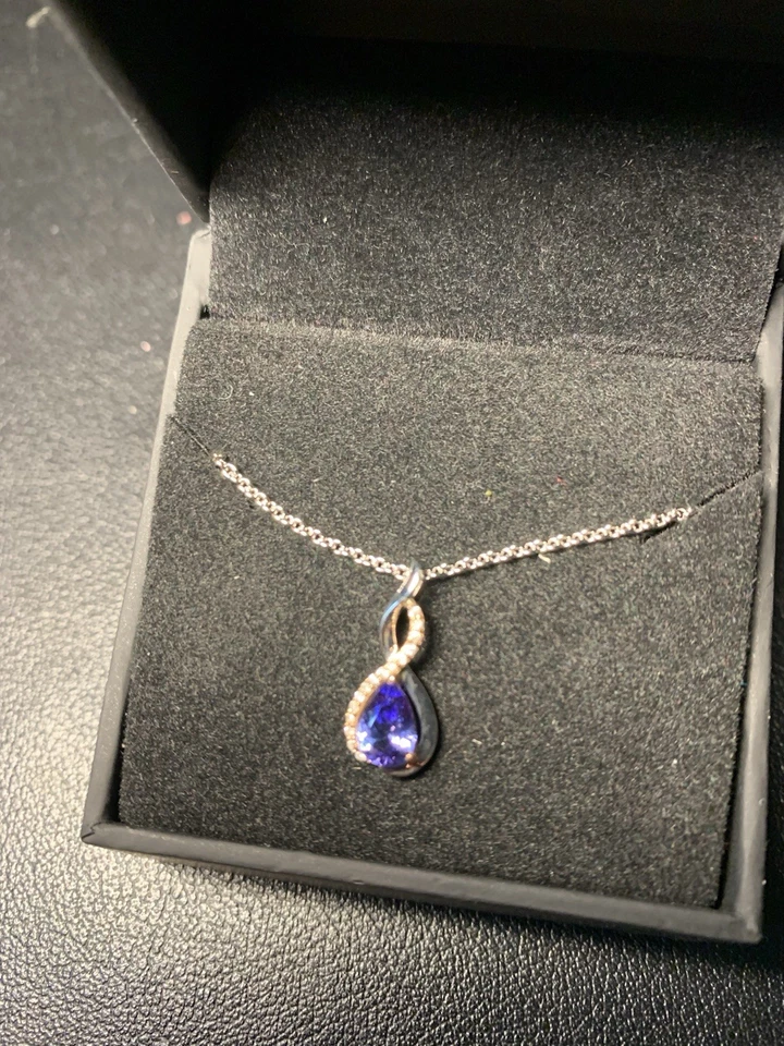 KAY Tanzanite & Diamond Necklace 1/20 ct tw Round-cut 10K White Gold 18 New - Image 3 of 4