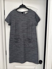 Loft Tweed Cotton Blend Blue Short Sleeve Straight Dress Bow Back Accent Size 10