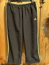 Adidas Women  s Black W/Green Side Stripes Cropped Pants Size M