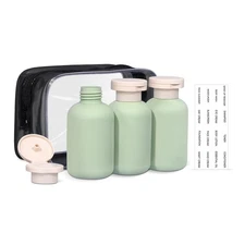 3 PCS Travel Shampoo Bottles 3.4oz Green Plastic Refillable Conditioner Flip
