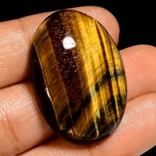 41 Ct Natural Tiger Eye Brown Oval Cabochon Loose Gemstone For Ring 32X22X7 mm
