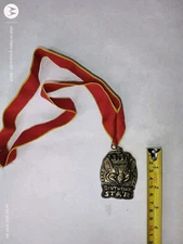 Vintage Chuck E Cheese Birthday Star Medallion Gold Metal Embossed With Lanyard