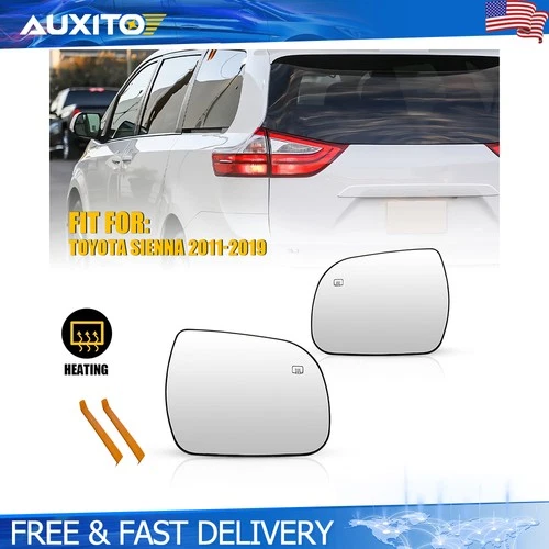 Pair Left Right Heated Mirror Glass For Toyota Sienna 2011-2019 Driver Passenger