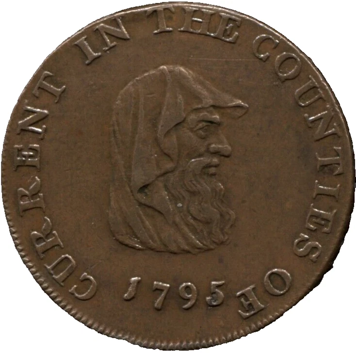 1795年ハーフペニートークン銅貨ウェールズ王女ミドルセックス　ナショナル Princess of Wales Portcullis and Chains London Conder Halfpenny 1795