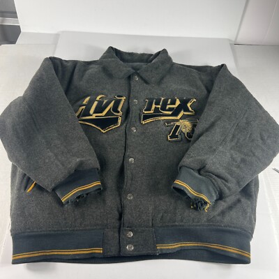 VTG Avirex Wool Jacket Extra Extra Large Grey Distressed Snap Button Bomber