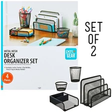 Pen & Gear Black Metal Mesh 4 Piece Lot of 2 Home Office Desk Organizer Set